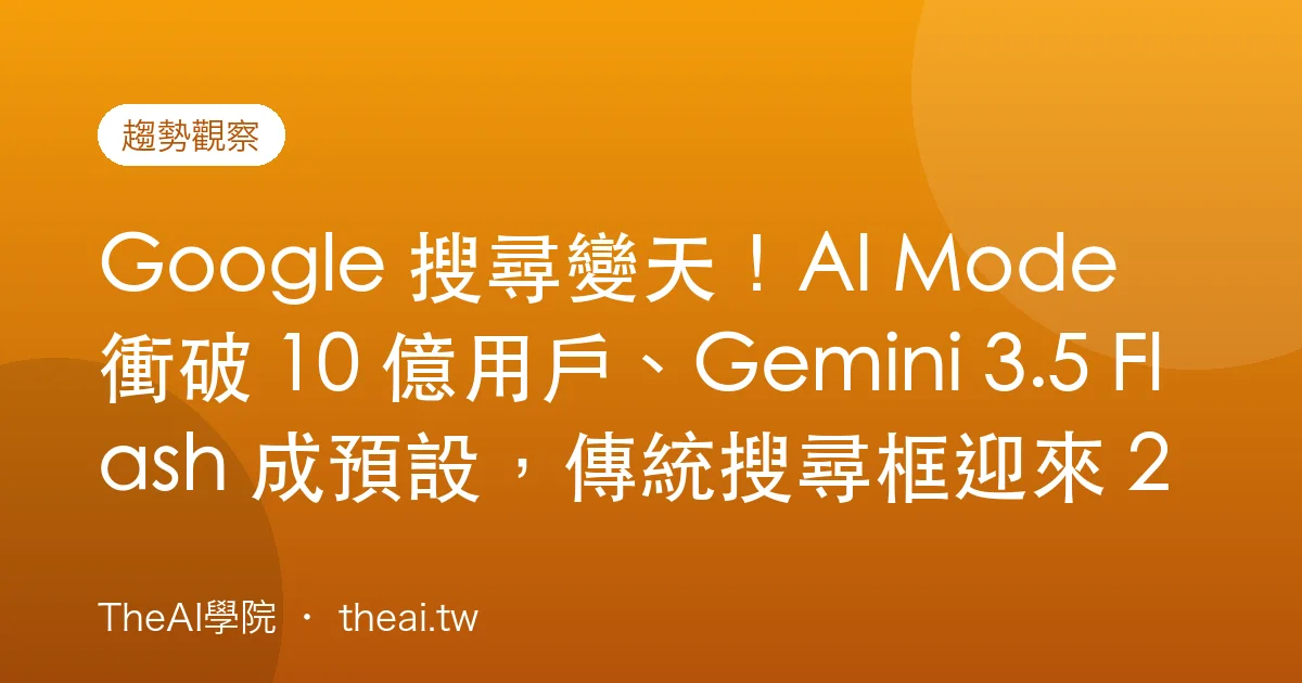 Google 搜尋變天！AI Mode 衝破 10 億用戶、Gemini 3.5 Flash 成預設，傳統搜尋框迎來 25 年最大改版